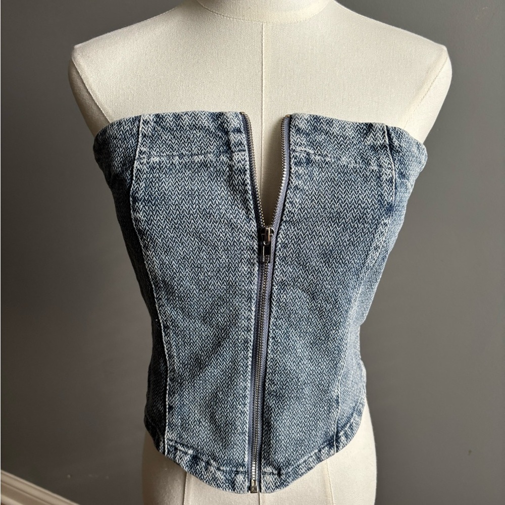 Bailey Rose Strapless Denim Corset Top With Zipper - Picture 3 of 7